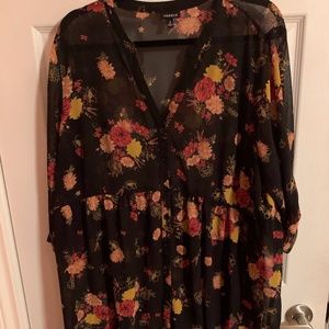 Torrid Black Floral Chiffon Babydoll Tunic Size 2